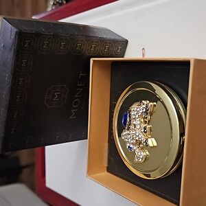 Monet Compact Double Mirror Gold Tone Crystal Elephant